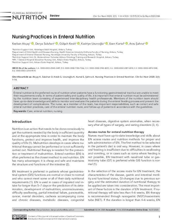 (PDF) Nursing Practices in Enteral Nutrition