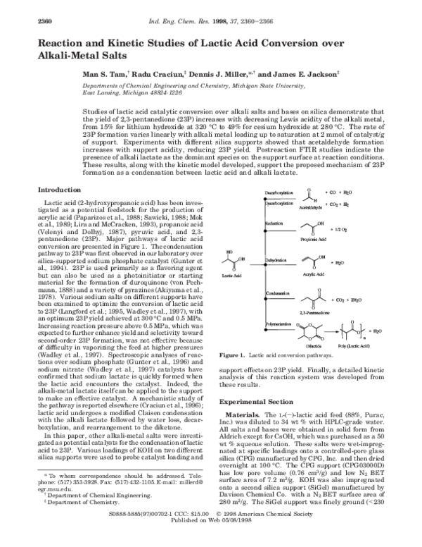 (PDF) Reaction and Kinetic Studies of Lactic Acid Conversion over ...