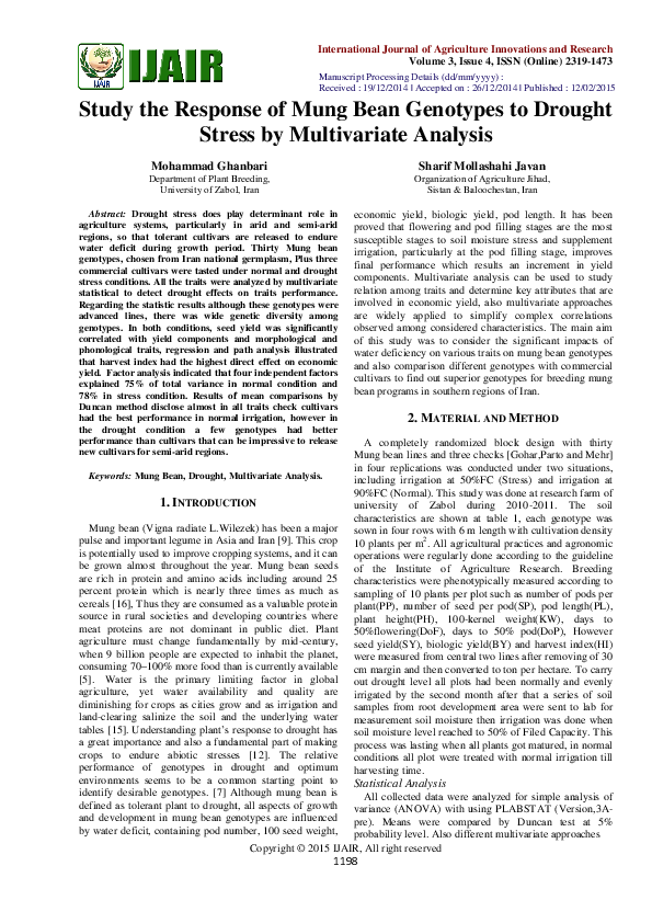 (PDF) Study the Response of Mung Bean Genotypes to Drought Stress by ...