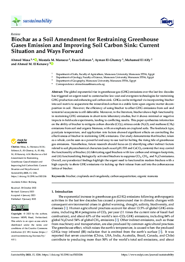 (PDF) Biochar as a Soil Amendment for Restraining Greenhouse Gases ...