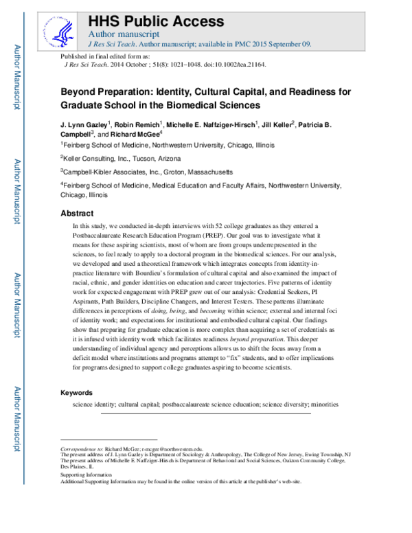 (PDF) Beyond preparation: Identity, cultural capital, and readiness for ...