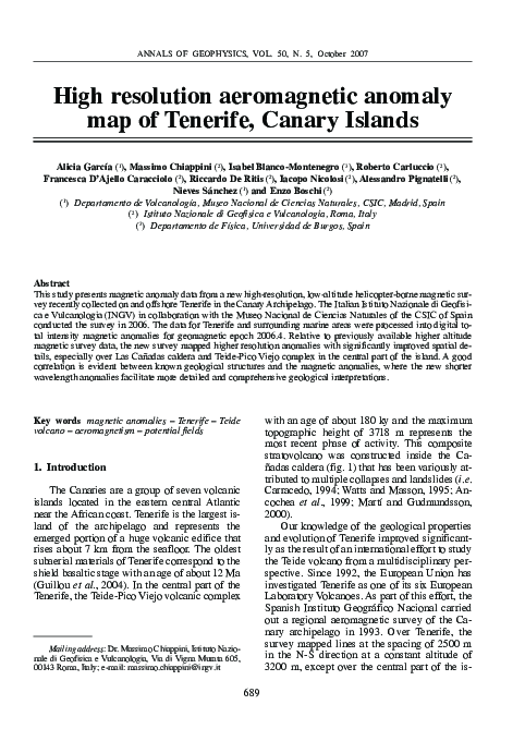(PDF) High resolution aeromagnetic anomaly map of Tenerife , Canary Islands