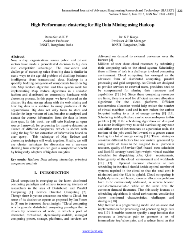 (PDF) High Performance clustering for Big Data Mining using Hadoop