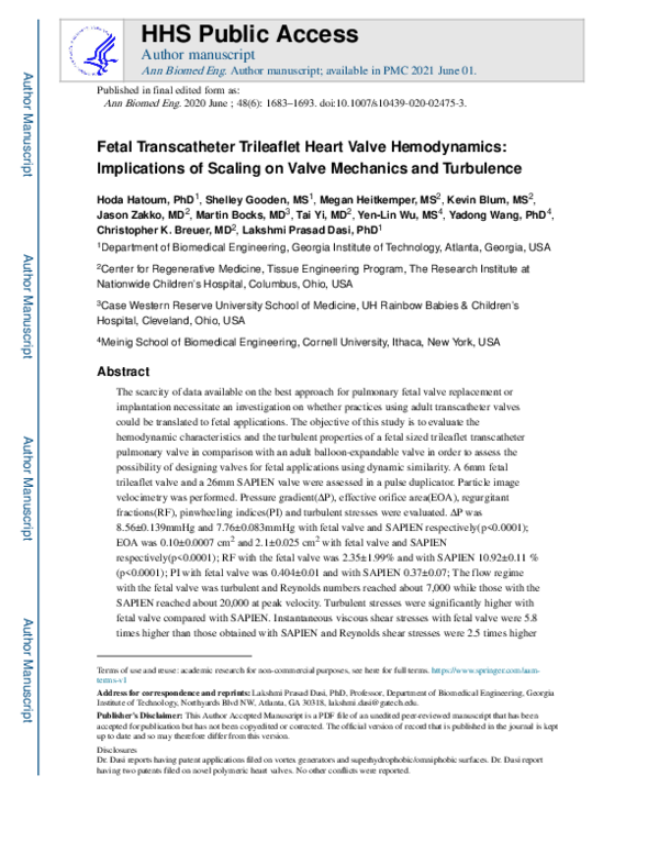 (PDF) Fetal Transcatheter Trileaflet Heart Valve Hemodynamics ...