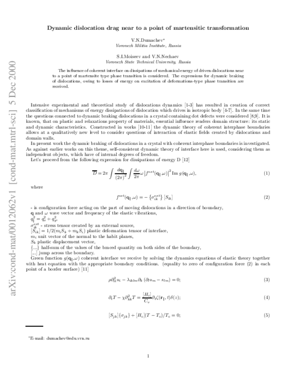 (PDF) Dynamic dislocation drag near to a point of martensitic ...
