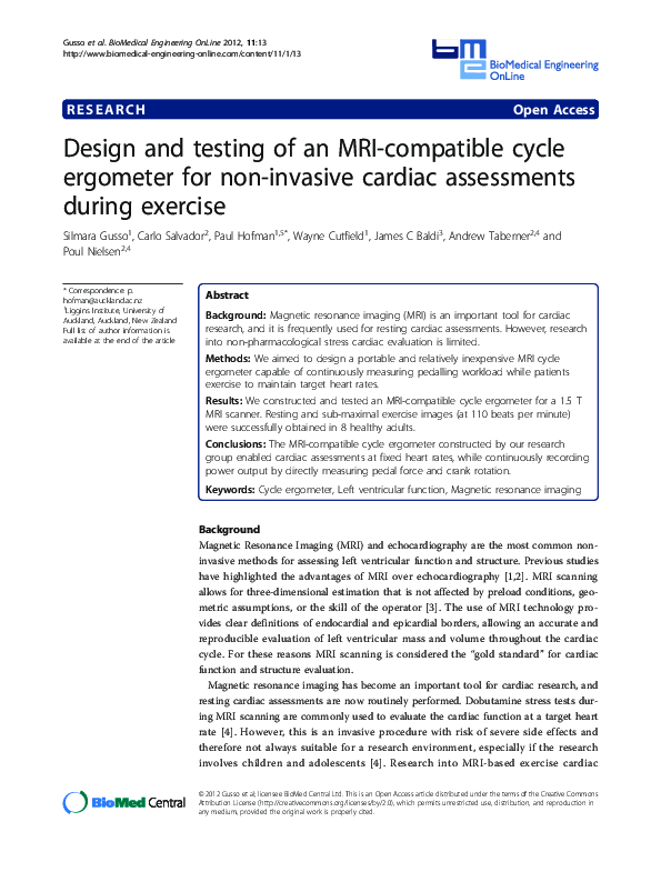 (PDF) Design and testing of an MRI-compatible cycle ergometer for non ...