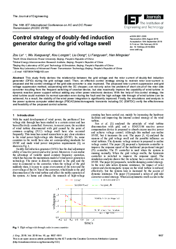 (PDF) Control strategy of doubly fed induction generators for a wind ...