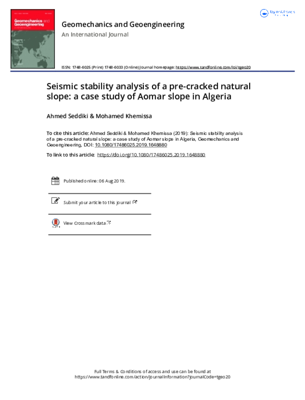 (PDF) Seismic stability analysis of a pre-cracked natural slope: a case ...