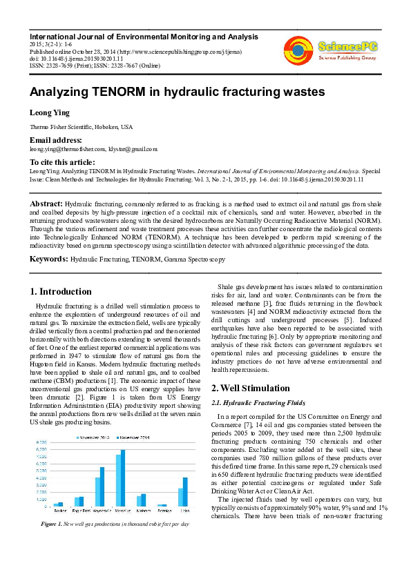 (PDF) Analyzing TENORM in Hydraulic Fracturing Wastes