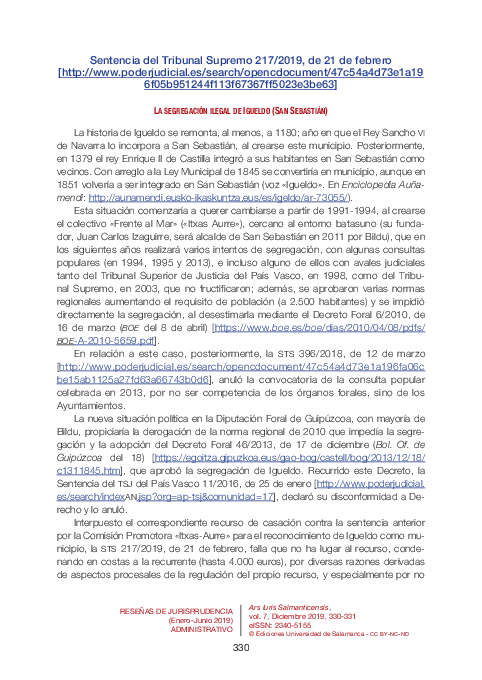 (PDF) Sentencia del Tribunal Supremo 217/2019, de 21 de febrero [http