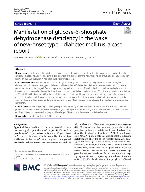 (PDF) Manifestation of glucose-6-phosphate dehydrogenase deficiency in ...