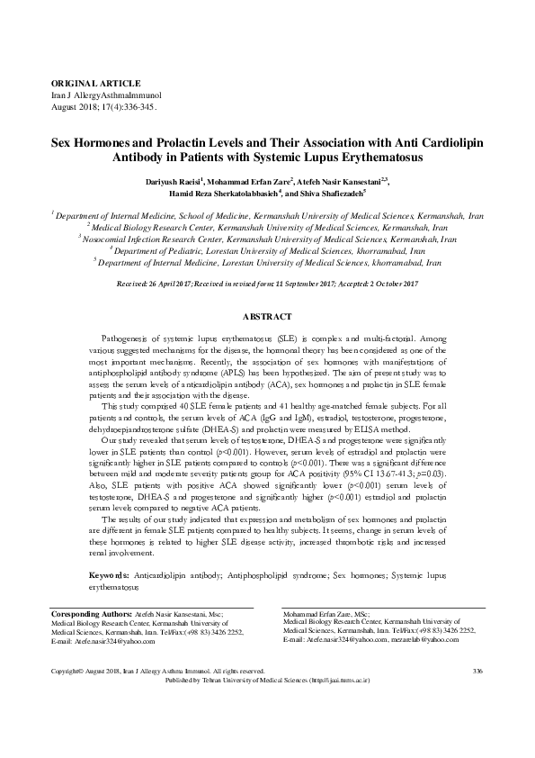 (PDF) Sex Hormones and Prolactin Levels and Their Association with Anti ...