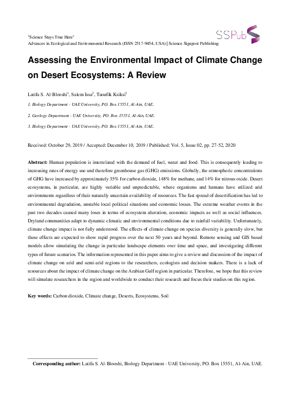 (PDF) Assessing the Environmental Impact of Climate Change on Desert ...