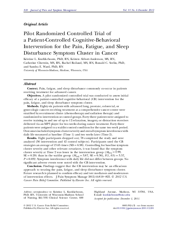 (PDF) Pilot Randomized Controlled Trial of a Patient-Controlled ...