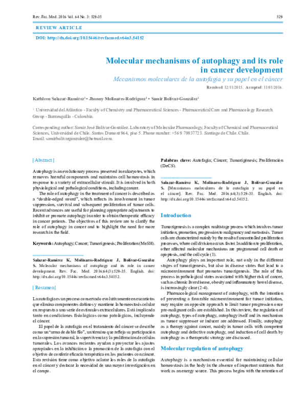 (PDF) Molecular mechanisms of autophagy and its role in cancer development