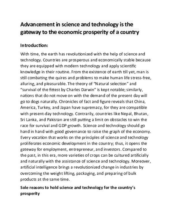 (DOC) Advancement in science and technology is the gateway to the ...