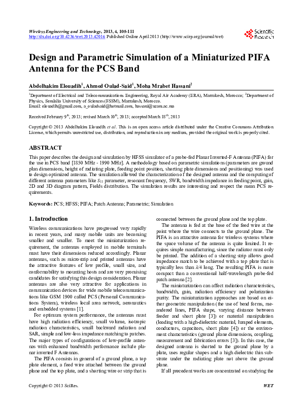 (PDF) Design and Parametric Simulation of a Miniaturized PIFA Antenna ...