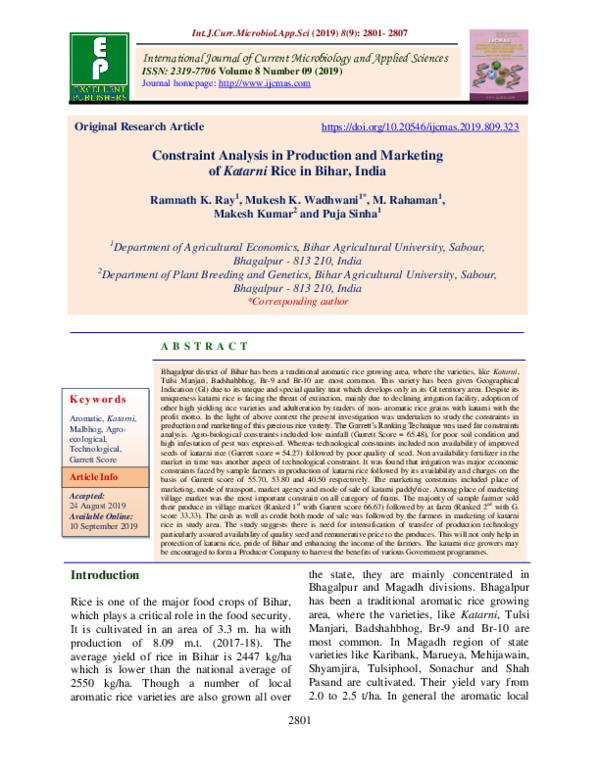 (PDF) Constraint Analysis in Production and Marketing of Katarni Rice ...