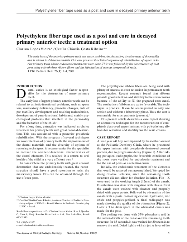 (PDF) Polyethylene fiber tape used as a post and core in decayed ...