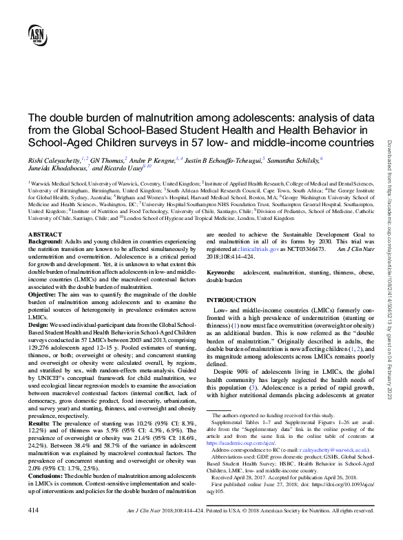 (PDF) The double burden of malnutrition among adolescents: analysis of ...