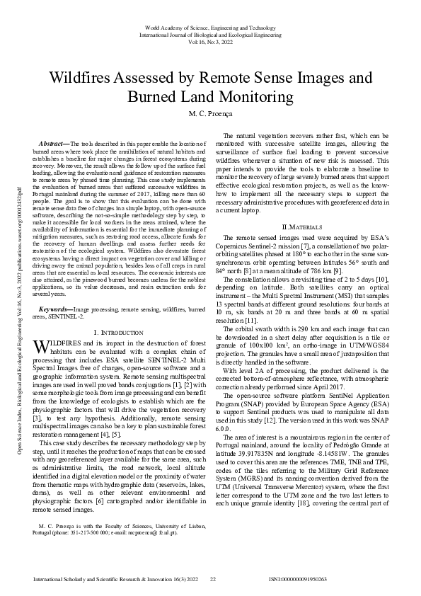 (PDF) Wildfires Assessed by Remote Sense Images and Burned Land Monitoring
