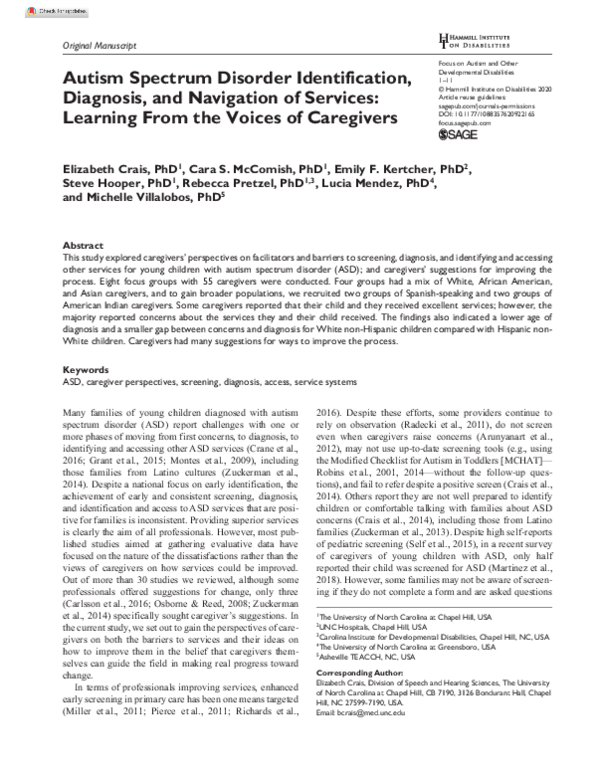(PDF) Autism Spectrum Disorder Identification, Diagnosis, and ...