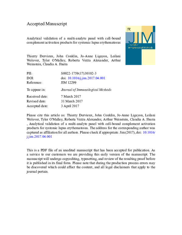 (PDF) Validation of a multi-analyte panel with cell-bound complement ...