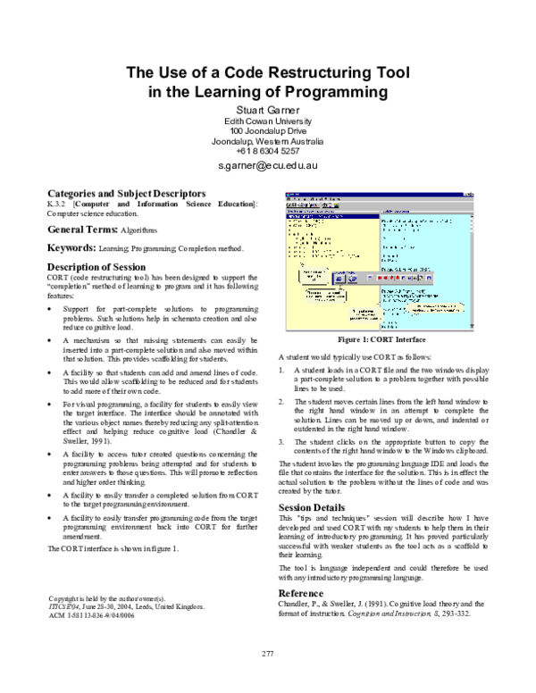 (PDF) The use of a code restructuring tool in the learning of programming