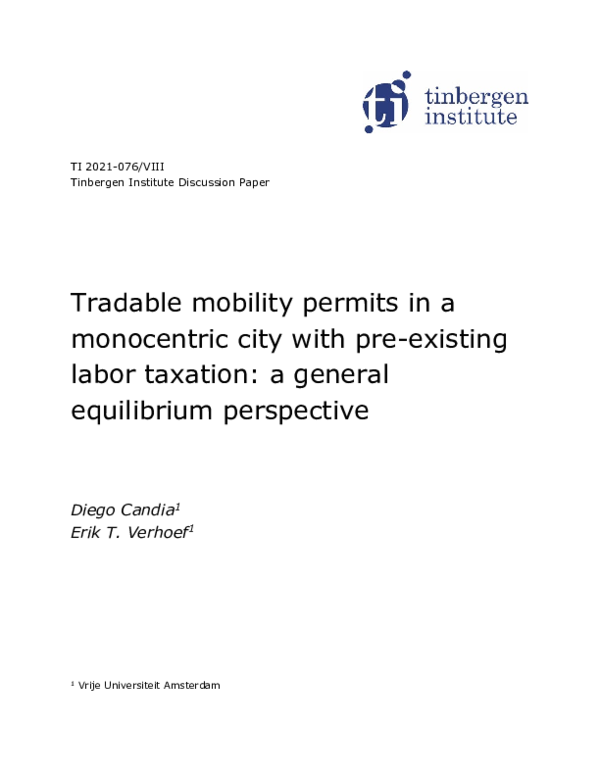 (PDF) Tradable mobility permits in a monocentric city with pre-existing ...