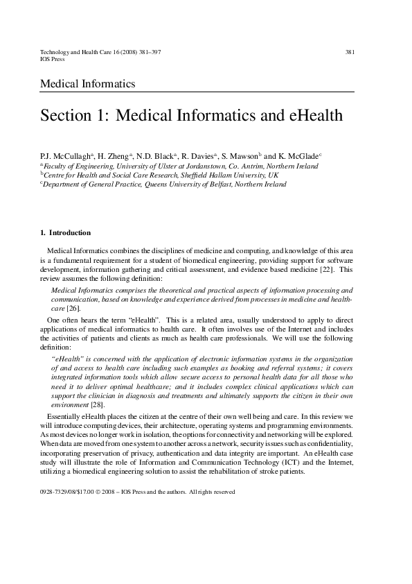 (PDF) Section 1: Medical Informatics and eHealth