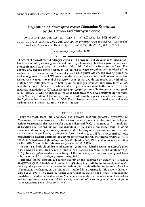 (PDF) Regulation of Neurospora crassa Glutamine Synthetase by the ...