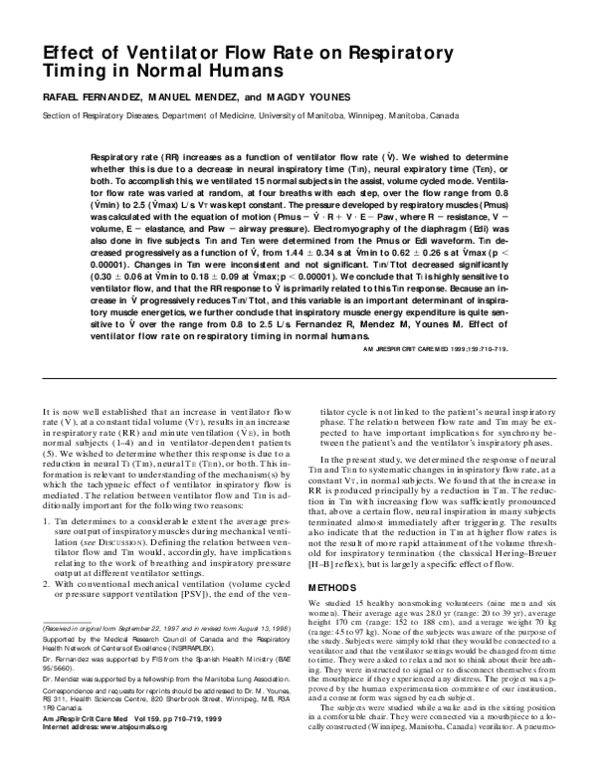 (PDF) Effect of Ventilator Flow Rate on Respiratory Timing in Normal Humans
