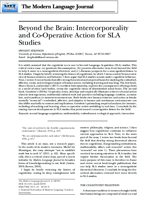 (PDF) Beyond the Brain: Intercorporeality and Co‐Operative Action for ...