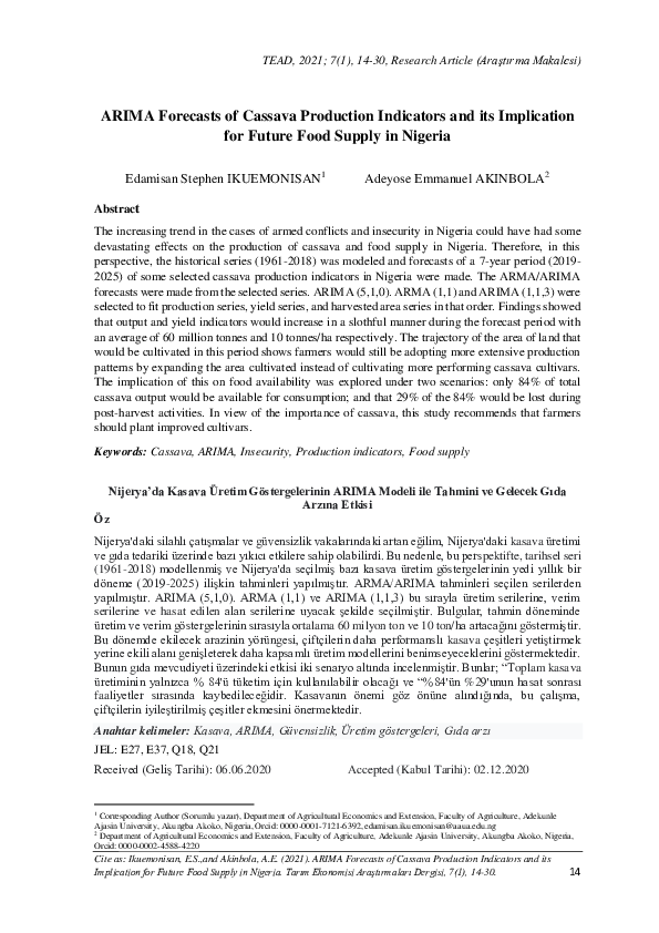 (PDF) ARIMA Forecasts of Cassava Production Indicators and its ...