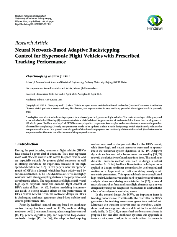(PDF) Neural Network-Based Adaptive Backstepping Control for Hypersonic ...