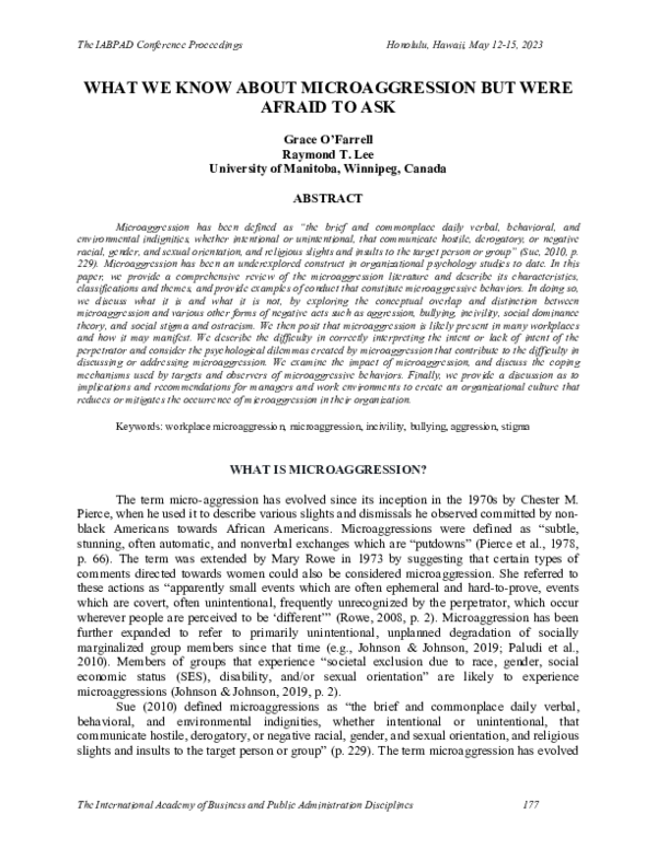 (PDF) What we know about Microaggression but were afraid to ask