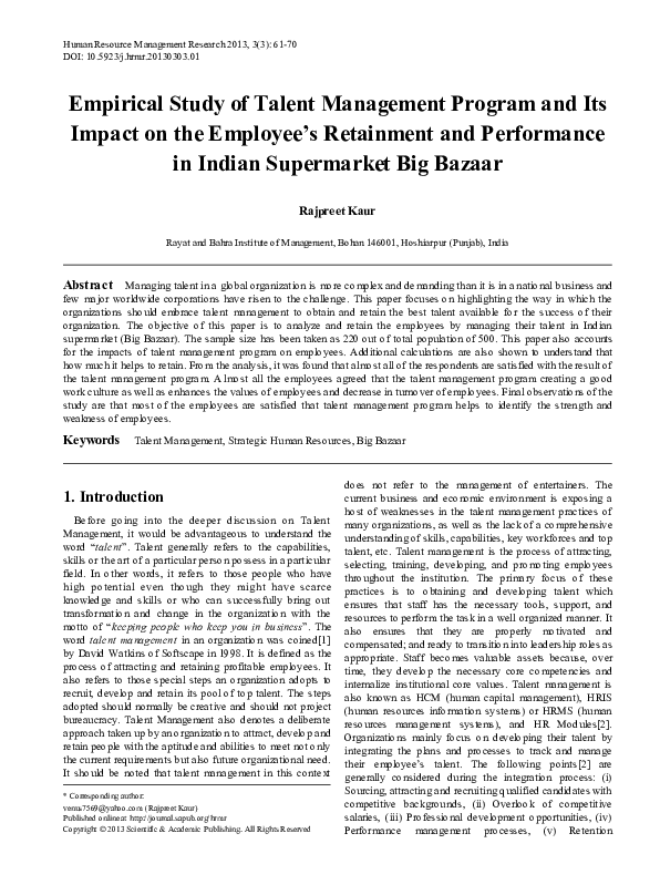 (PDF) Empirical Study of Talent Management Program and Its Impact on ...