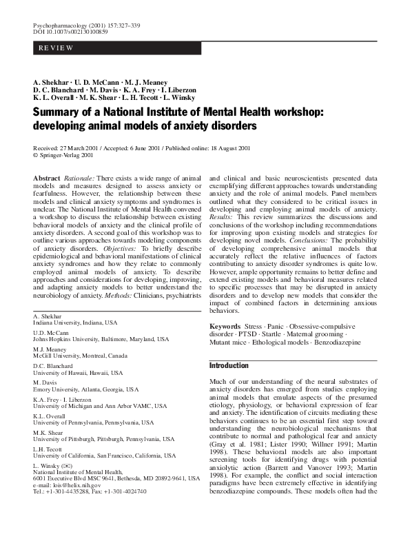 (PDF) Summary of a National Institute of Mental Health