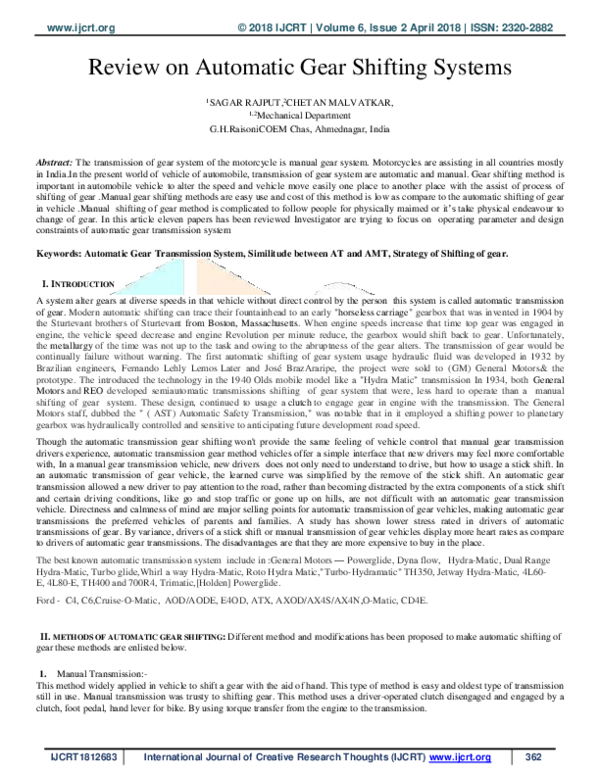 (PDF) Review on Automatic Gear Shifting Systems
