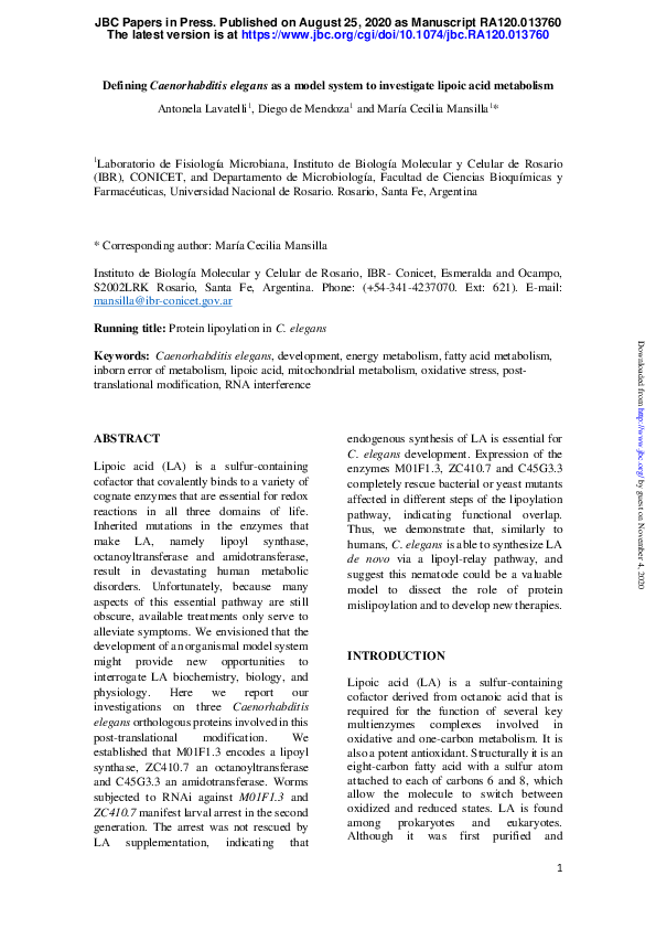 (PDF) Defining Caenorhabditis elegans as a model system to investigate ...