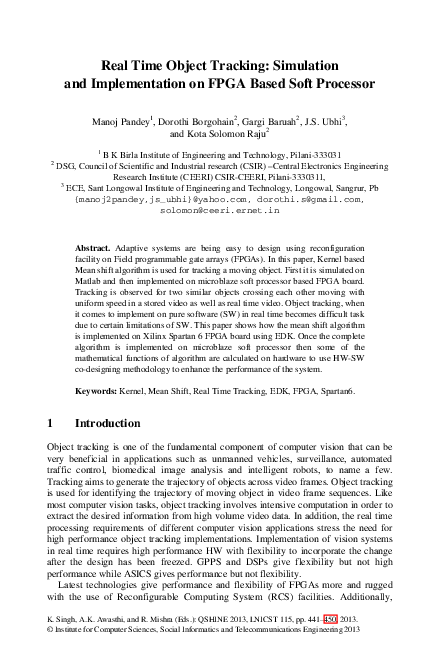 (PDF) Real Time Object Tracking: Simulation and Implementation on FPGA ...