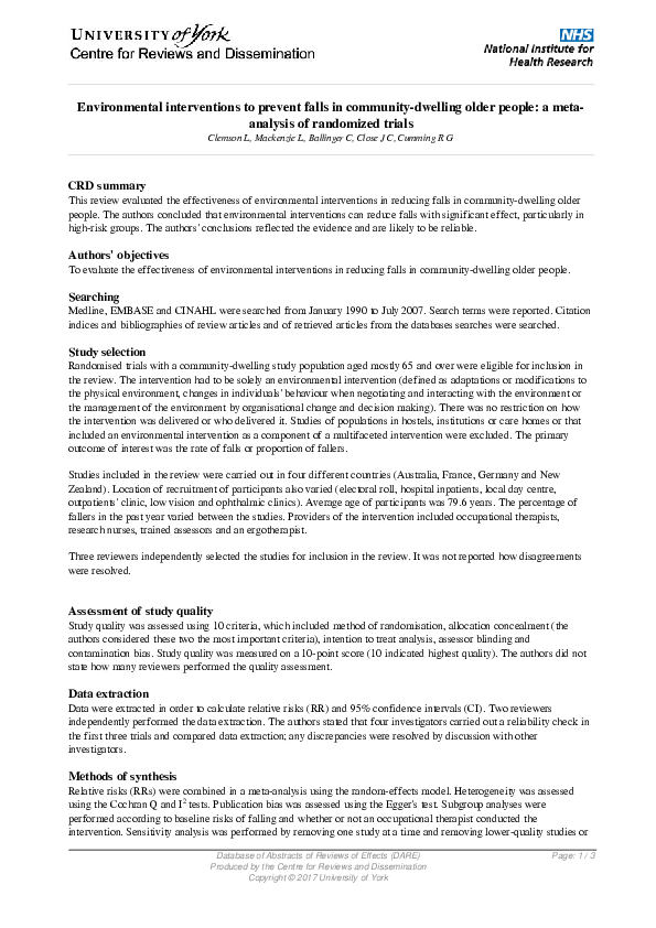 (PDF) Environmental Interventions to Prevent Falls in Community ...