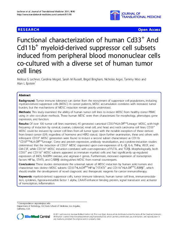 (PDF) Functional characterization of human Cd33+ And Cd11b+ myeloid ...