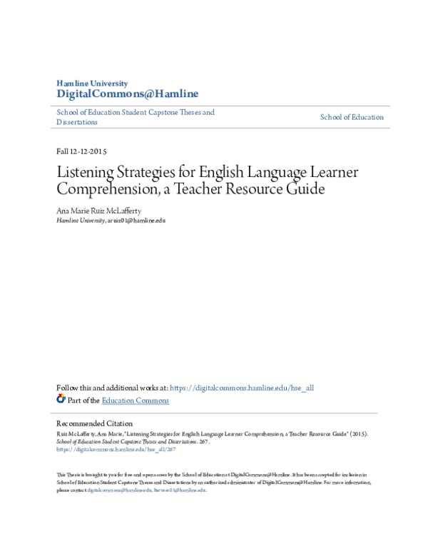 (PDF) Listening Strategies for English Language Learner Comprehension ...