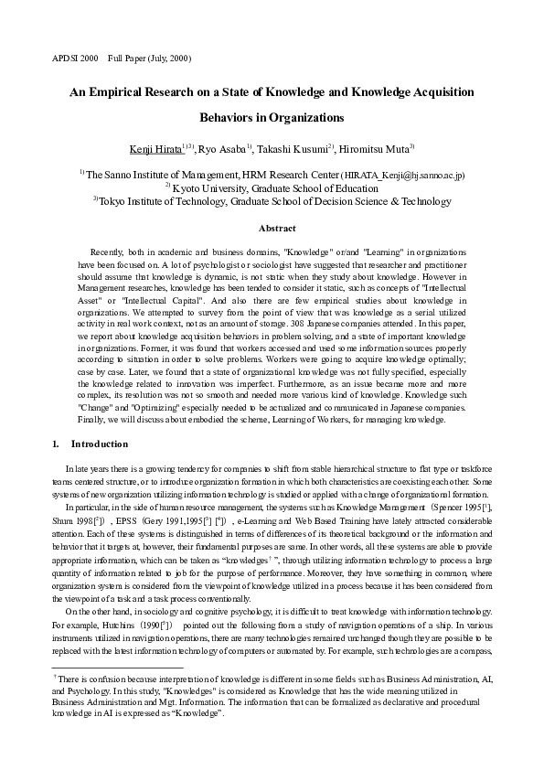 (PDF) An Empirical Research on a State of Knowledge and Knowledge ...