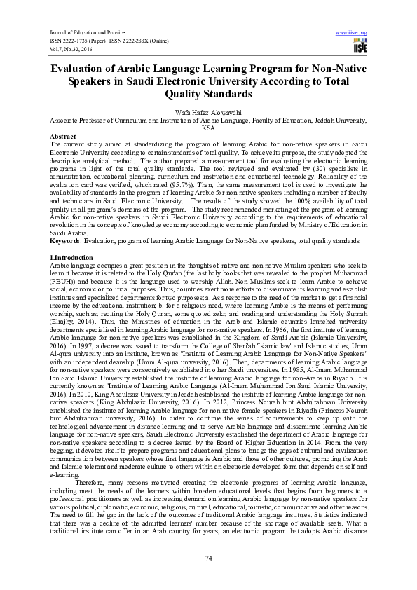 (PDF) Evaluation of Arabic Language Learning Program for Non-Native ...