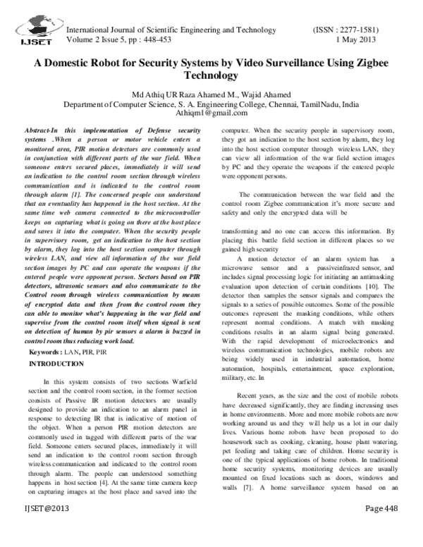 (PDF) A Domestic Robot for Security Systems by Video Surveillance Using ...