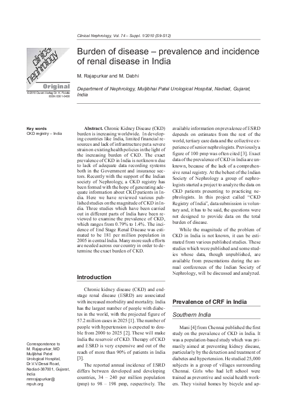 (PDF) Burden of disease – prevalence and incidence of renal disease in ...