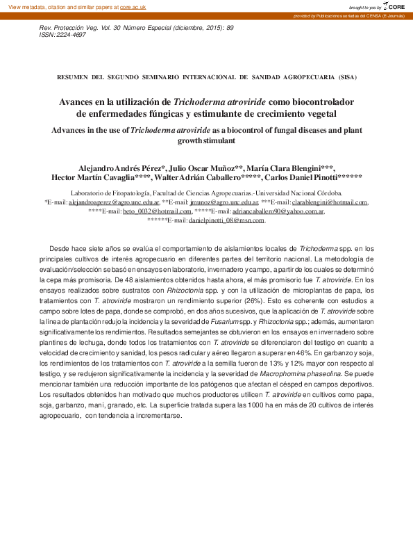 (PDF) Avances en la utilización de Trichoderma atroviride como ...