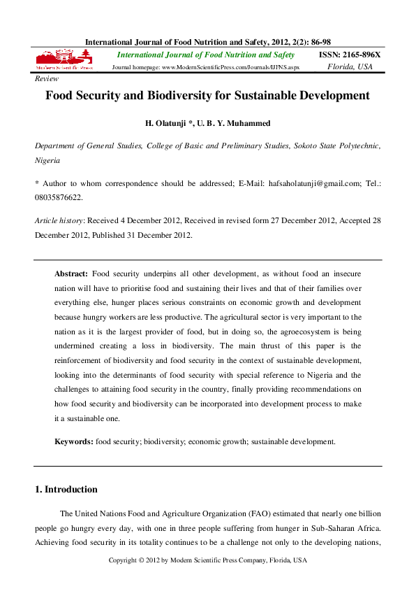 (PDF) Food Security and Biodiversity for Sustainable Development